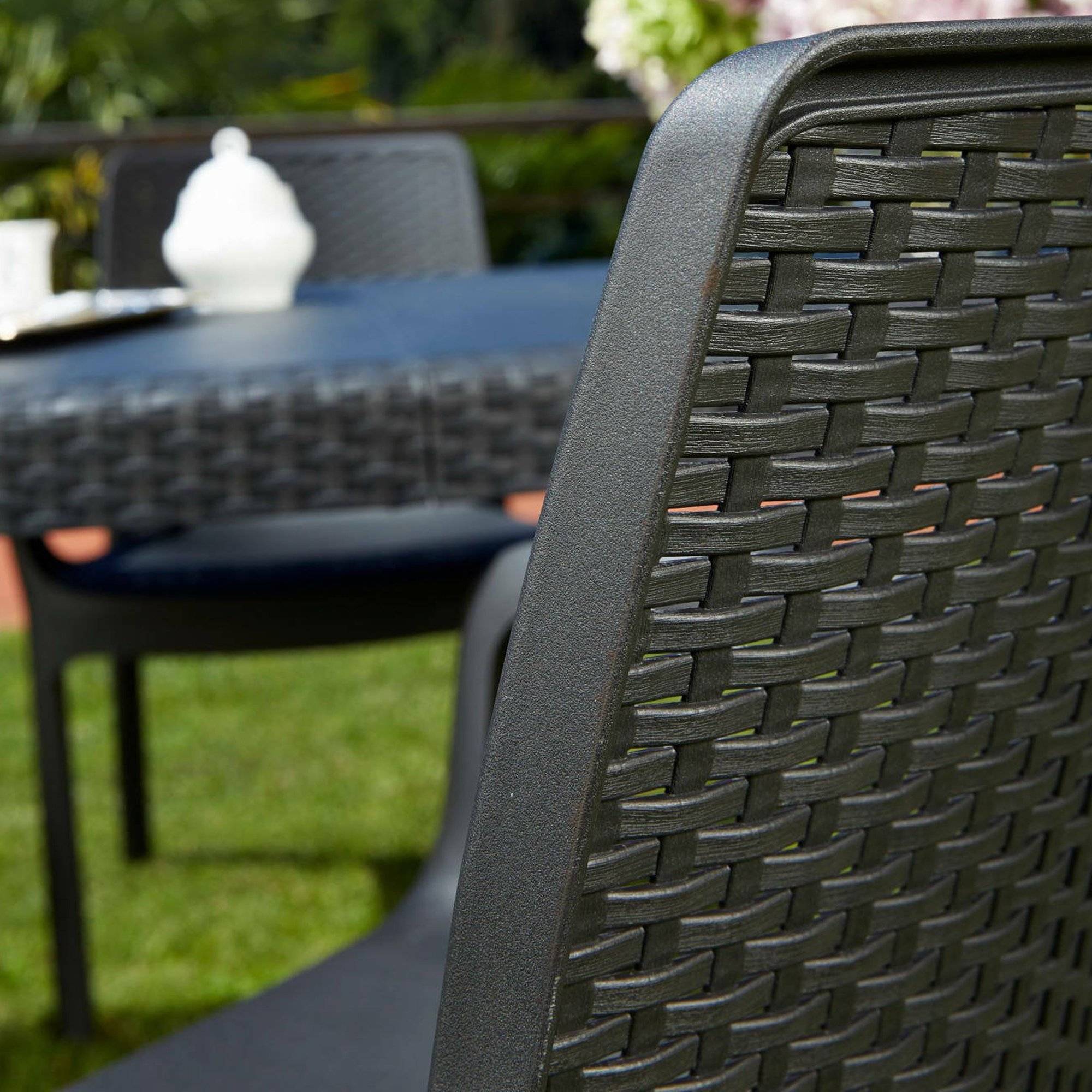 Dmora - Chaise d'extérieur Damols, Siège de jardin, Chaise pour table à manger, Fauteuil d'extérieur effet rotin, 54x60h82 cm, Anthracite - Dmora - Imagen 4