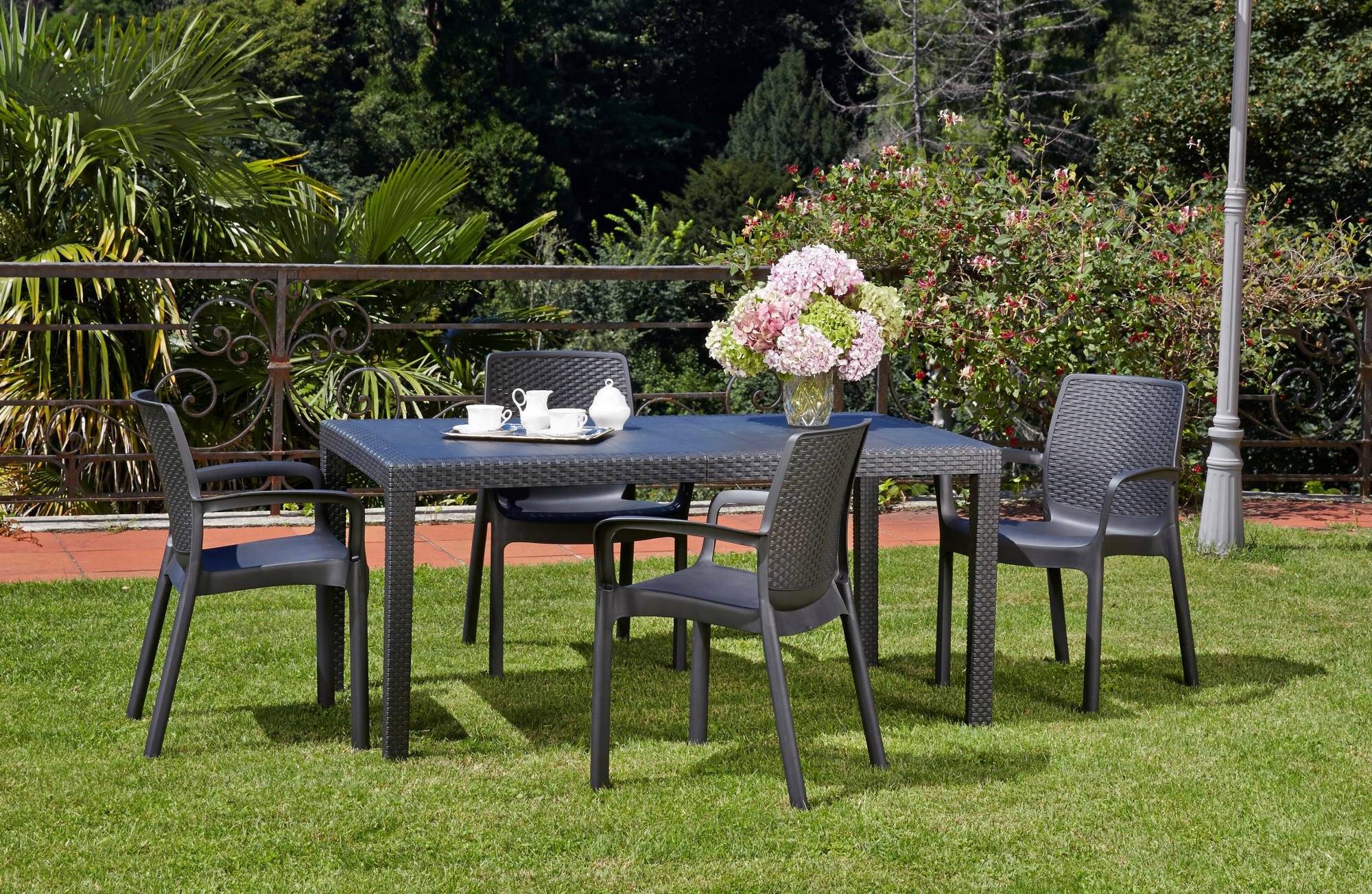 Dmora - Chaise d'extérieur Damols, Siège de jardin, Chaise pour table à manger, Fauteuil d'extérieur effet rotin, 54x60h82 cm, Anthracite - Dmora - Imagen 6