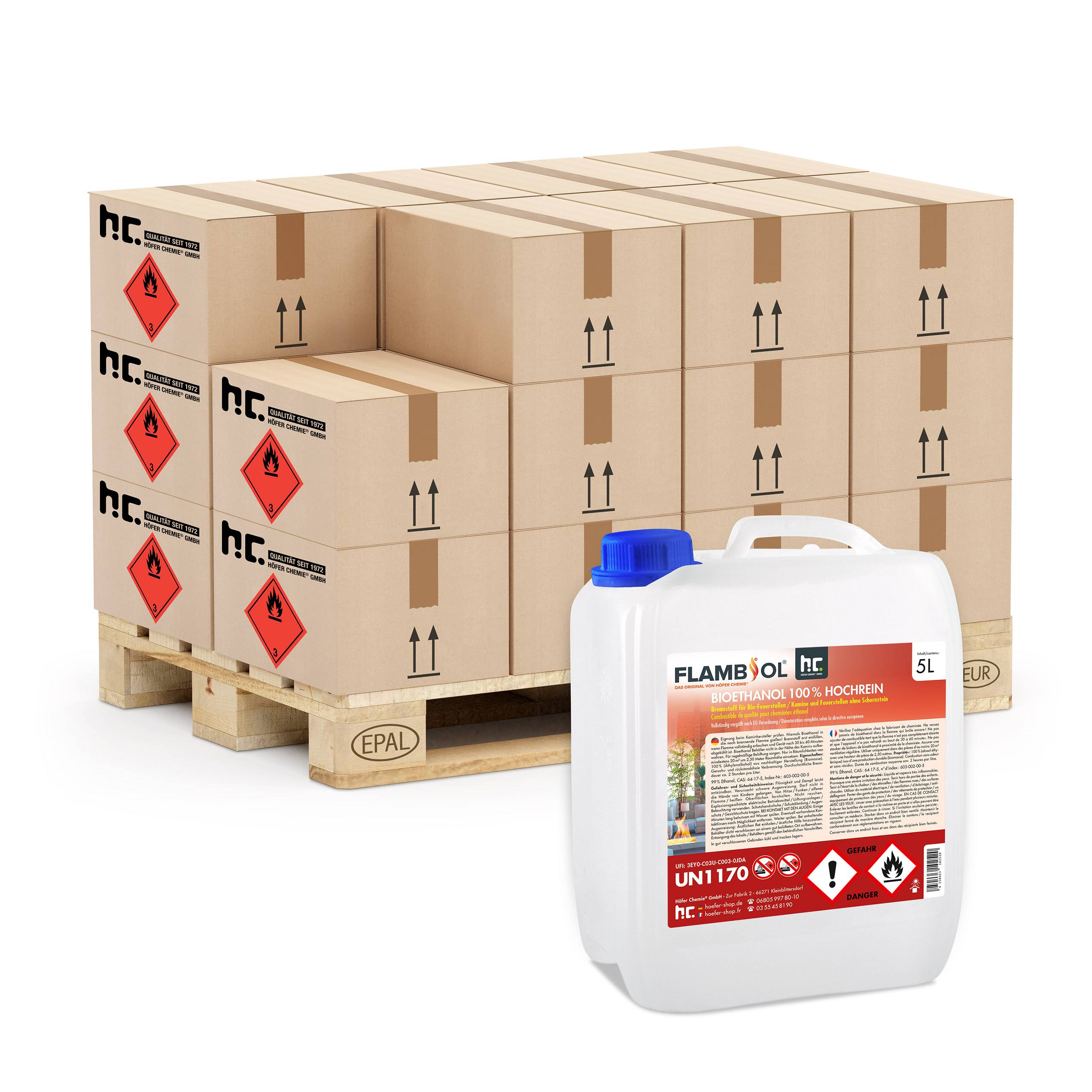 Bioéthanol à 100% dénaturé FLAMBIOL® en bidon de 5 L x 96 - Image 1