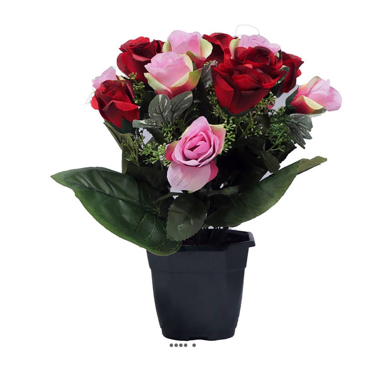 Pot fleurs artificielles pour le cimetière boutons de roses Rouge - couleur: Rouge - Image 1
