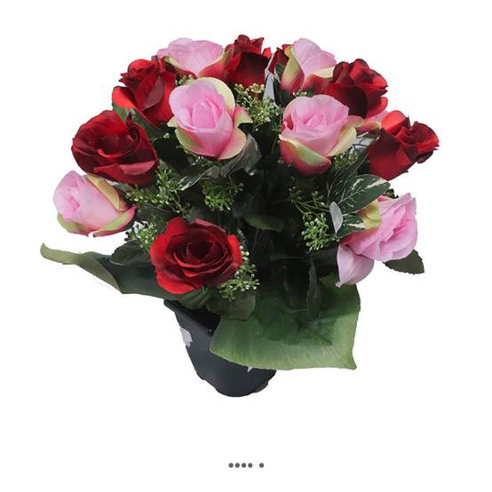 Pot fleurs artificielles pour le cimetière boutons de roses Rouge - couleur: Rouge - Image 2