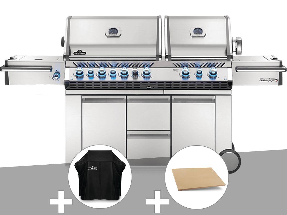 Napoleon - Barbecue à gaz Prestige Pro 825 + Housse de protection + Pierre à pizza large rectangle - Napoleon