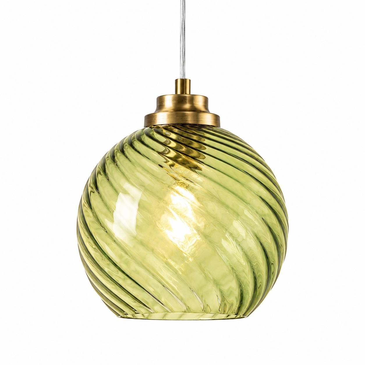 Suspension Lumineuse Verre Cannelé Vert Menthe Réglable - Image 1