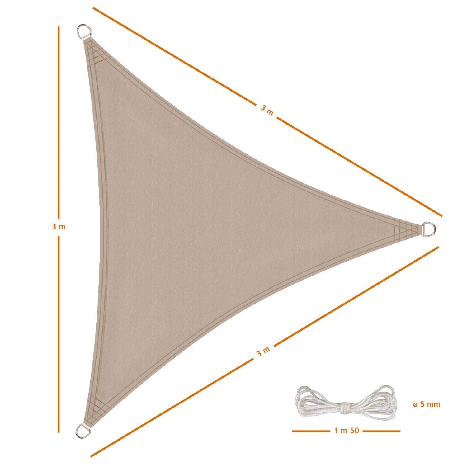 Linxor - Voile d'ombrage triangulaire imperméable et anti-UV - 3 x 3 x 3 m - Taupe - Linxor - Imagen 2