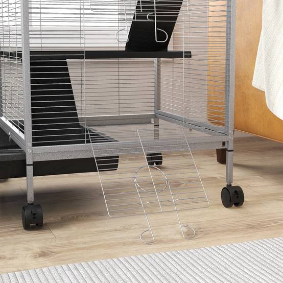 Cage chinchilla furet Acier et PP sur 3 niveaux avec hamac 52x52x113cm Gris - ComfortXL Outdoor Living - Image 10