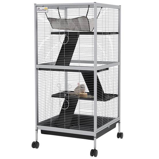 Cage chinchilla furet Acier et PP sur 3 niveaux avec hamac 52x52x113cm Gris - ComfortXL Outdoor Living - Image 2