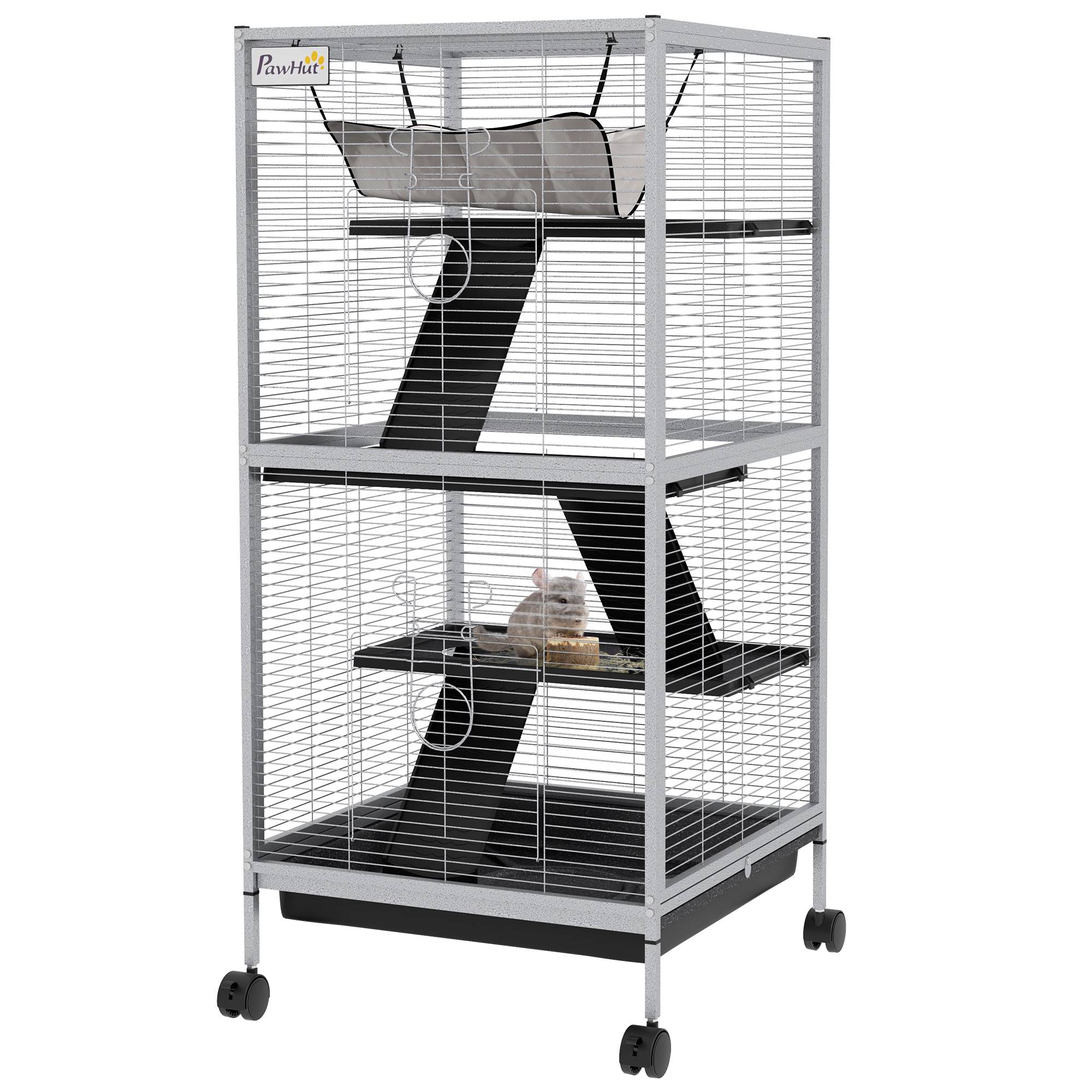 Cage chinchilla furet Acier et PP sur 3 niveaux avec hamac 52x52x113cm Gris - ComfortXL Outdoor Living - Image 2
