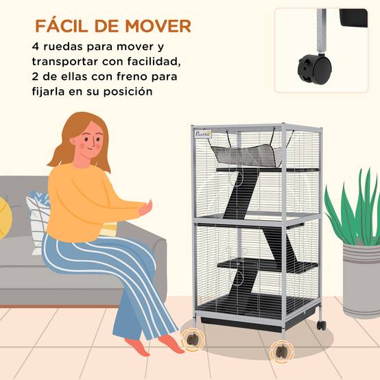 Cage chinchilla furet Acier et PP sur 3 niveaux avec hamac 52x52x113cm Gris - ComfortXL Outdoor Living - Image 7