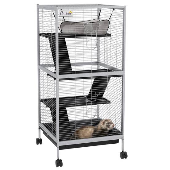 Cage chinchilla furet Acier et PP sur 3 niveaux avec hamac 52x52x113cm Gris - ComfortXL Outdoor Living - Image 1