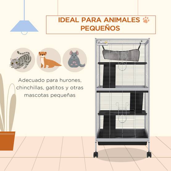 Cage chinchilla furet Acier et PP sur 3 niveaux avec hamac 52x52x113cm Gris - ComfortXL Outdoor Living - Image 6
