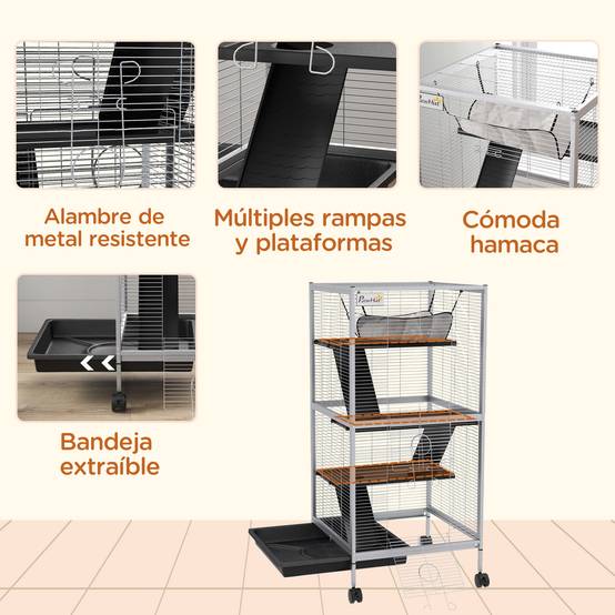 Cage chinchilla furet Acier et PP sur 3 niveaux avec hamac 52x52x113cm Gris - ComfortXL Outdoor Living - Image 8