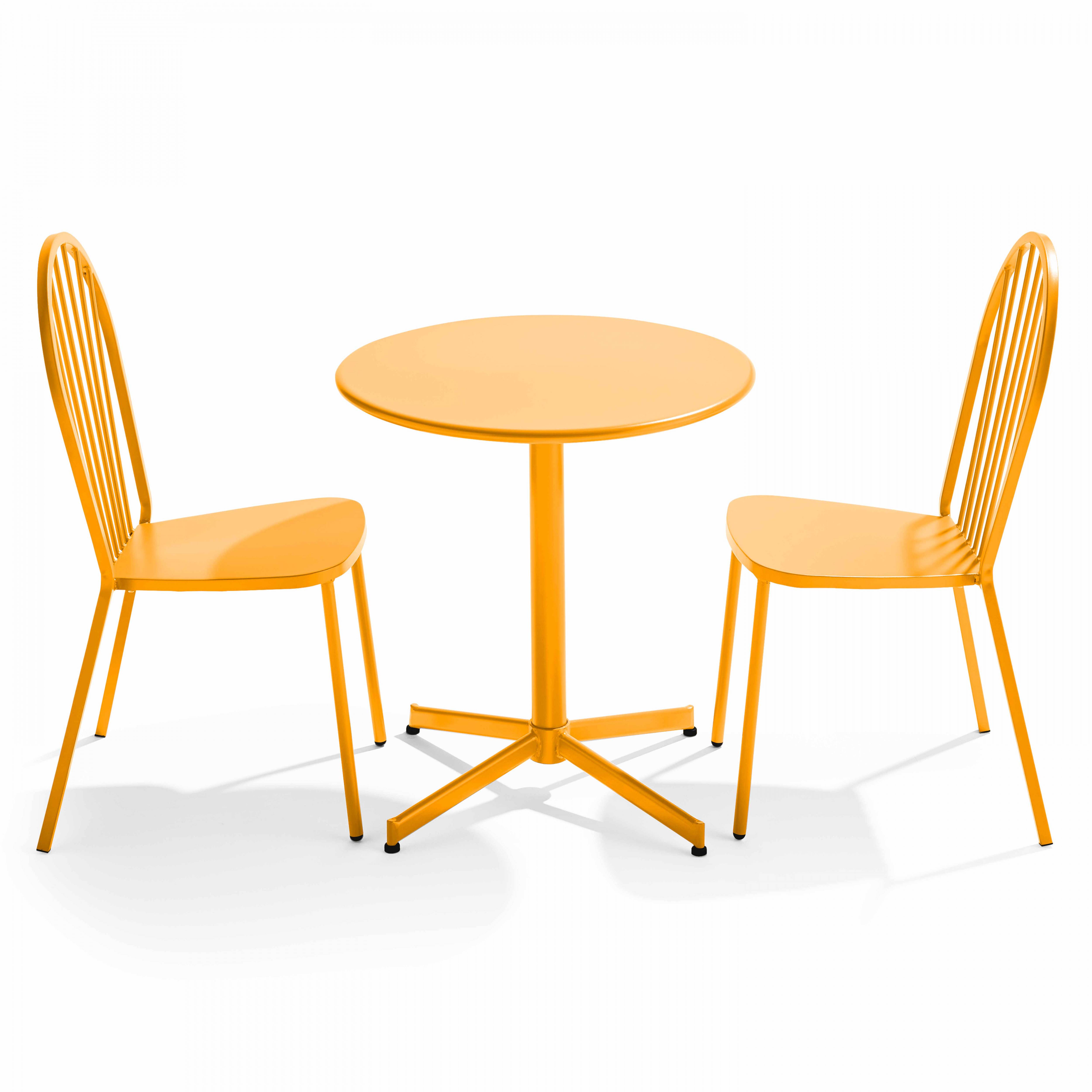 Oviala - Ensemble table ronde et 2 chaises de jardin bistrot en métal jaune Palavas - Oviala - Imagen 1