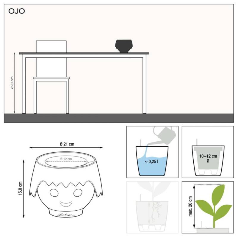 Lechuza - Pot OJO - Kit Complet, aigue-marine  - 21 × 21 × 15,75 cm Lechuza - Imagen 4