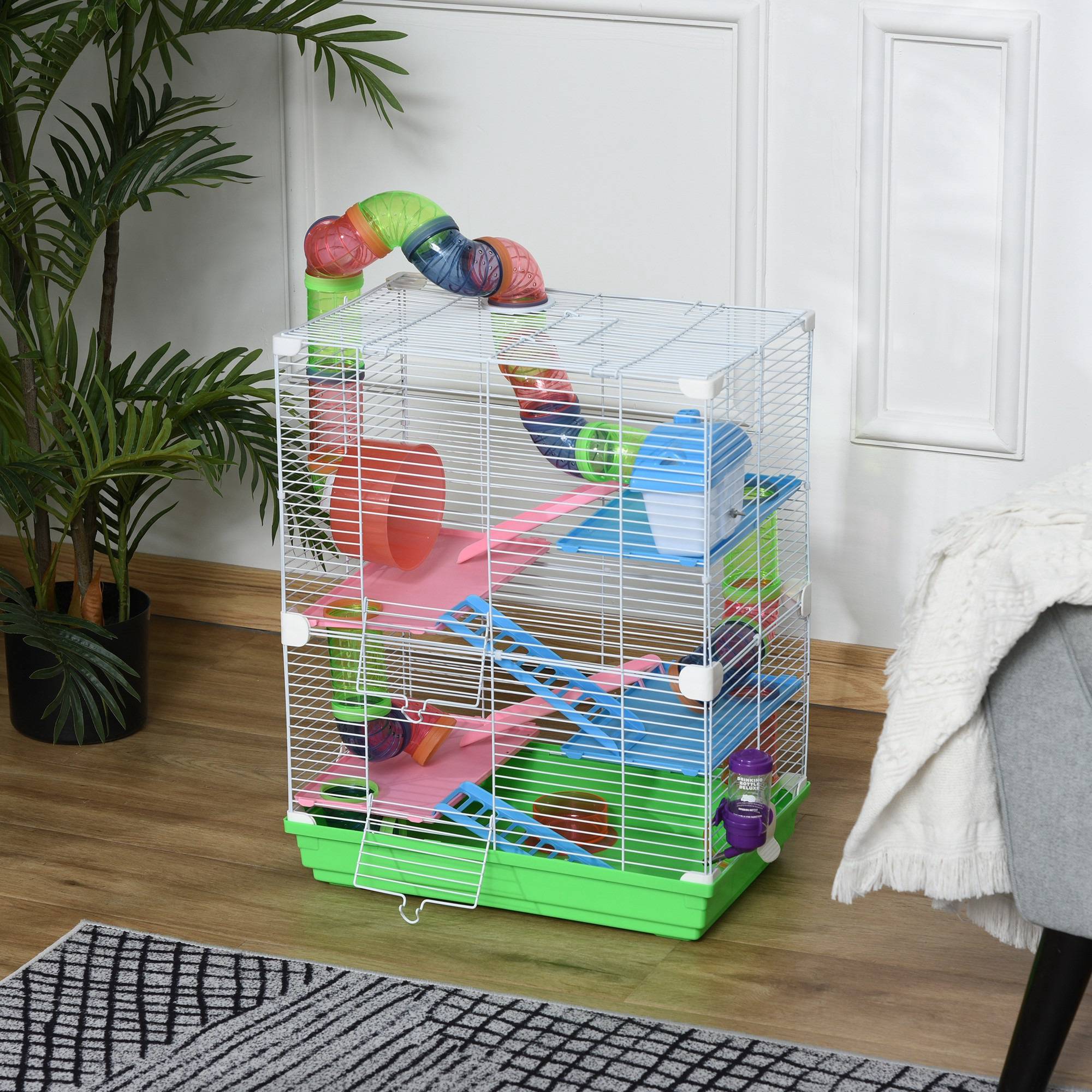 Cage complète en métal pour hamsters et gerbilles 5 étages équipés 46x30x58cm vert - ComfortXL Outdoor Living - Image 4