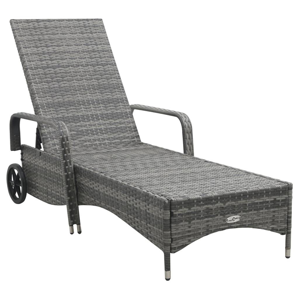 Helloshop26 - Transat chaise longue bain de soleil lit de jardin terrasse meuble d'extérieur 198 cm avec roues résine tressée anthracite - Imagen 2