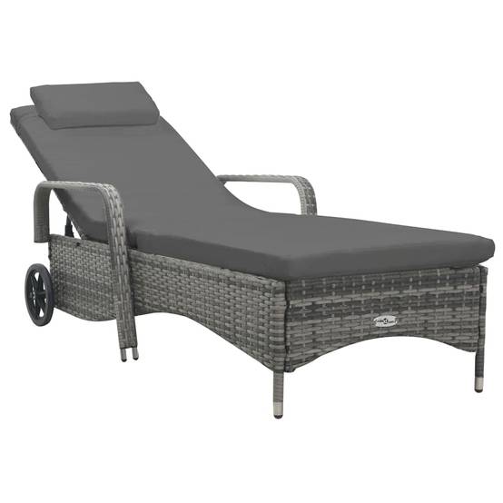 Helloshop26 - Transat chaise longue bain de soleil lit de jardin terrasse meuble d'extérieur 198 cm avec roues résine tressée anthracite - Imagen 1