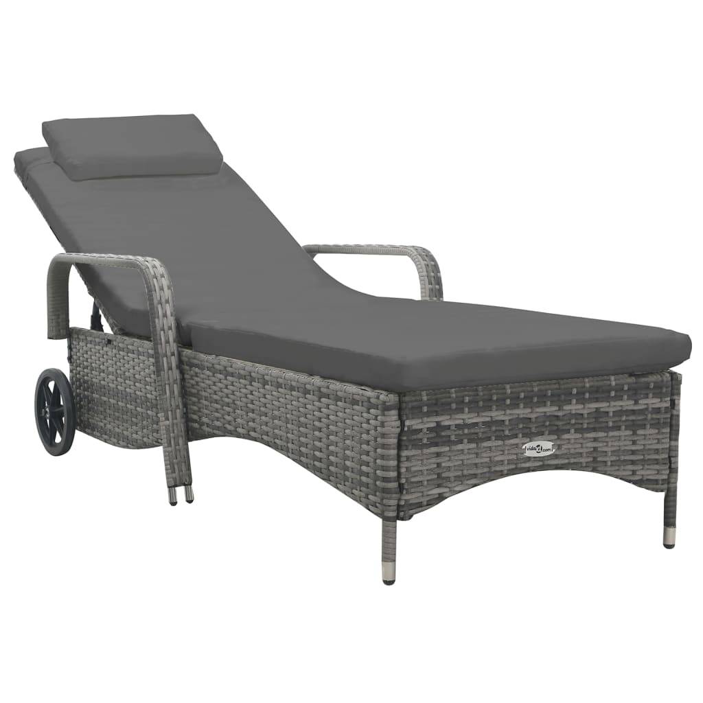 Helloshop26 - Transat chaise longue bain de soleil lit de jardin terrasse meuble d'extérieur 198 cm avec roues résine tressée anthracite - Imagen 1