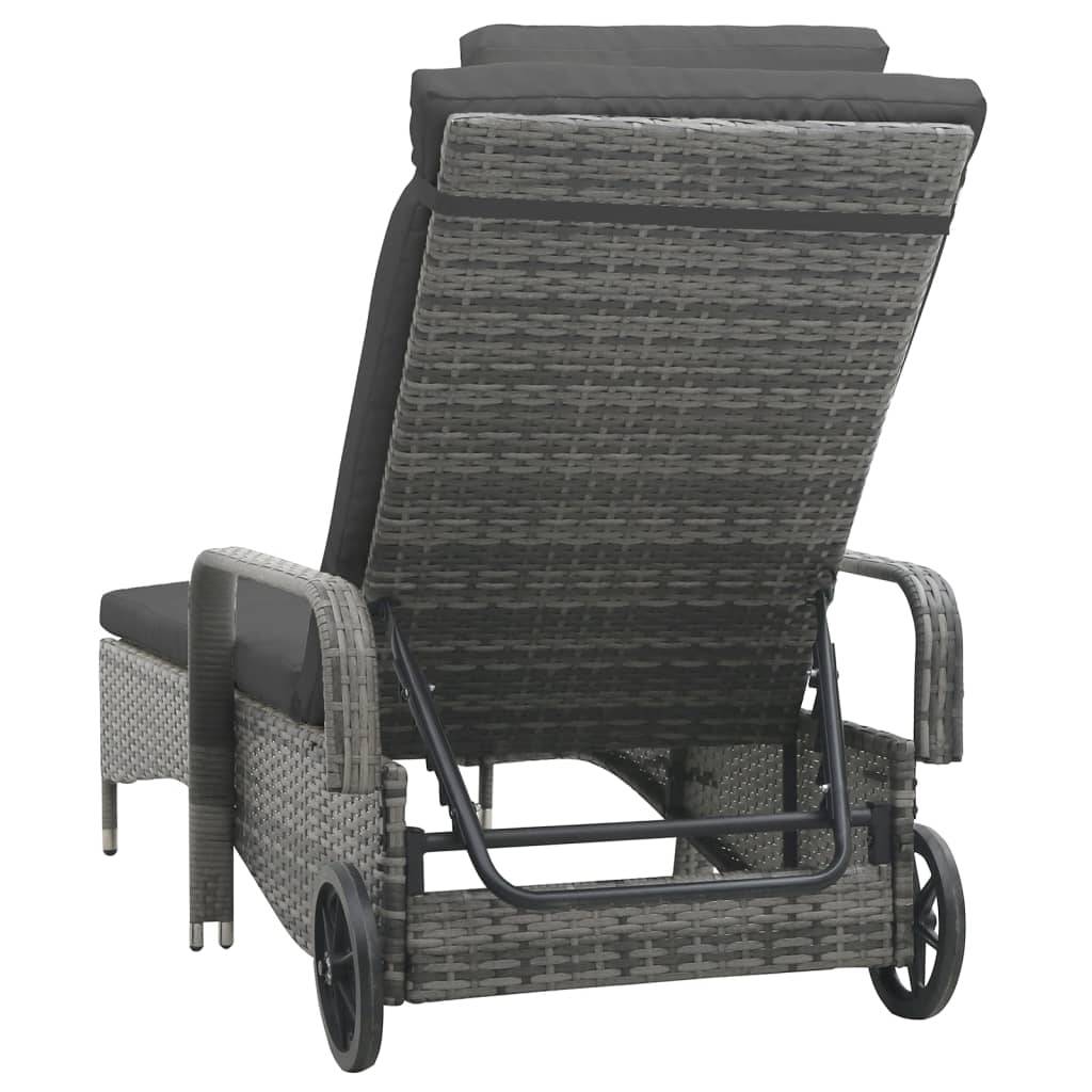 Helloshop26 - Transat chaise longue bain de soleil lit de jardin terrasse meuble d'extérieur 198 cm avec roues résine tressée anthracite - Imagen 3