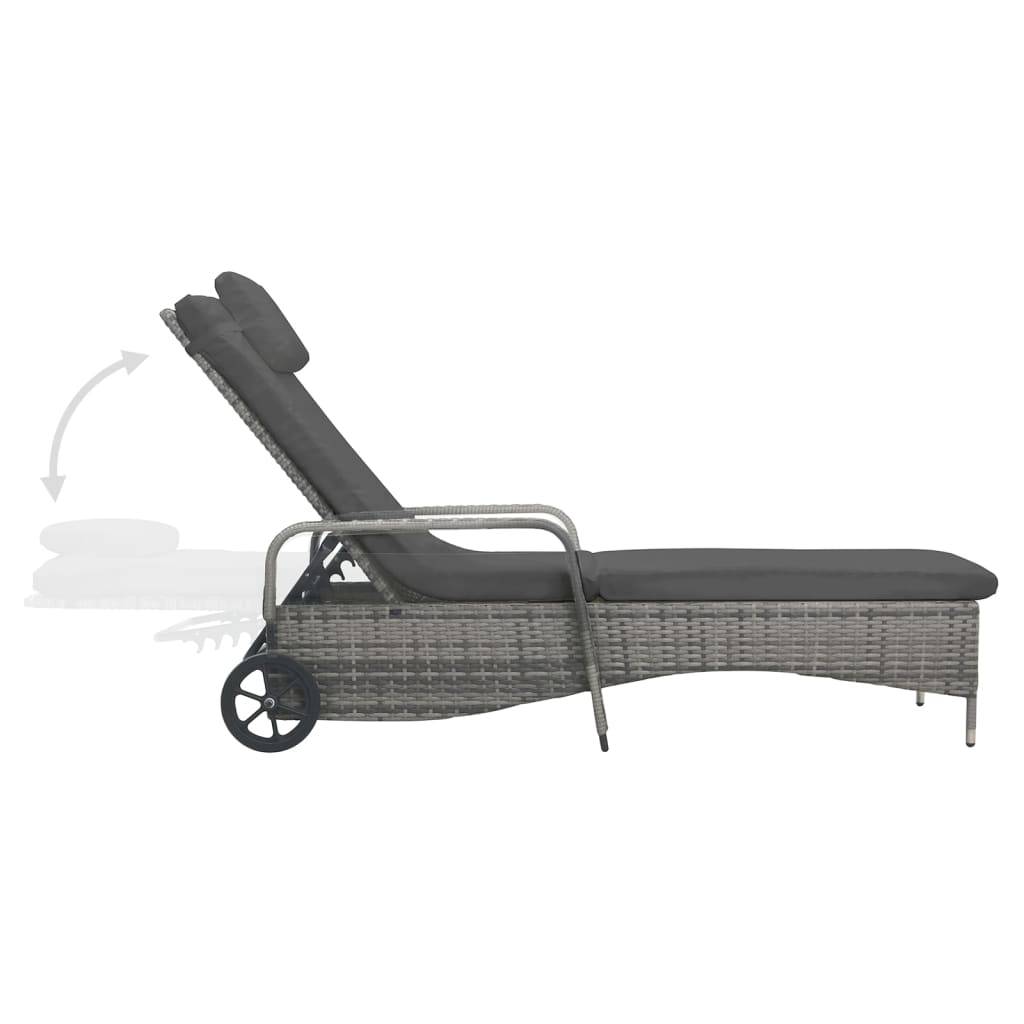 Helloshop26 - Transat chaise longue bain de soleil lit de jardin terrasse meuble d'extérieur 198 cm avec roues résine tressée anthracite - Imagen 4