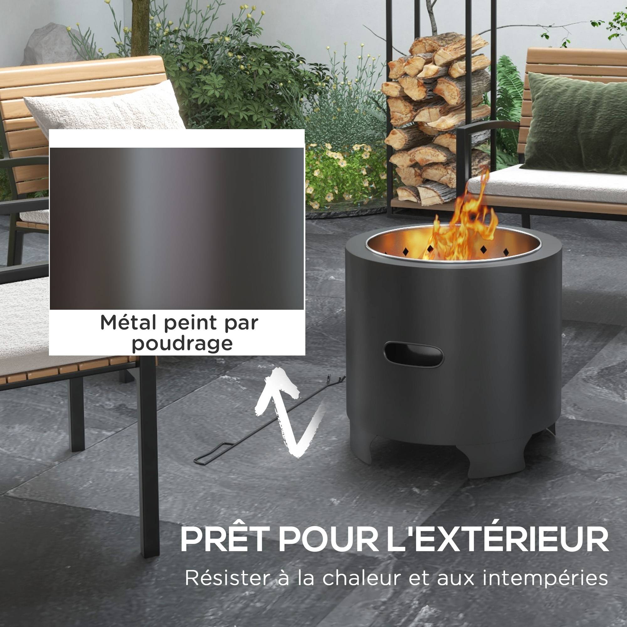 Outsunny - Brasero extérieur portable avec tisonnier - Ø 45 cm - acier inox métal noir - Outsunny - Image 5