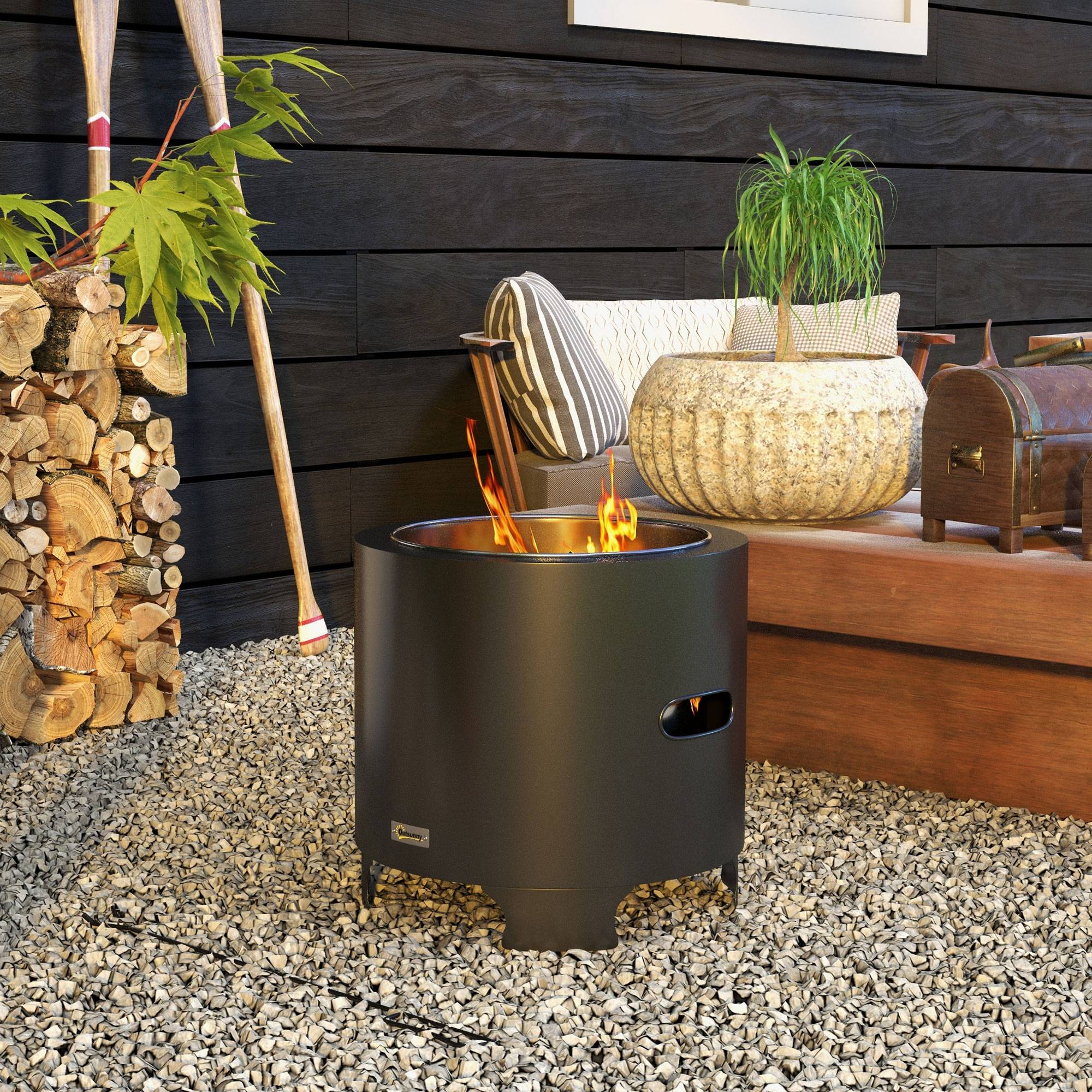 Outsunny - Brasero extérieur portable avec tisonnier - Ø 45 cm - acier inox métal noir - Outsunny - Image 2