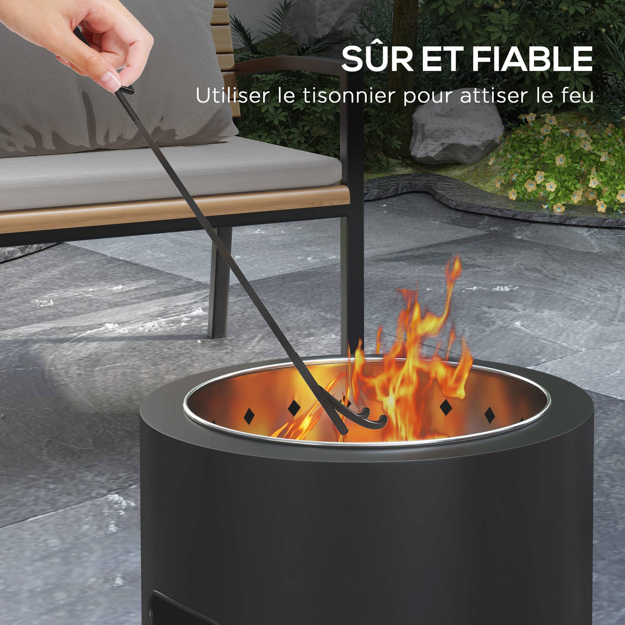Outsunny - Brasero extérieur portable avec tisonnier - Ø 45 cm - acier inox métal noir - Outsunny - Image 7