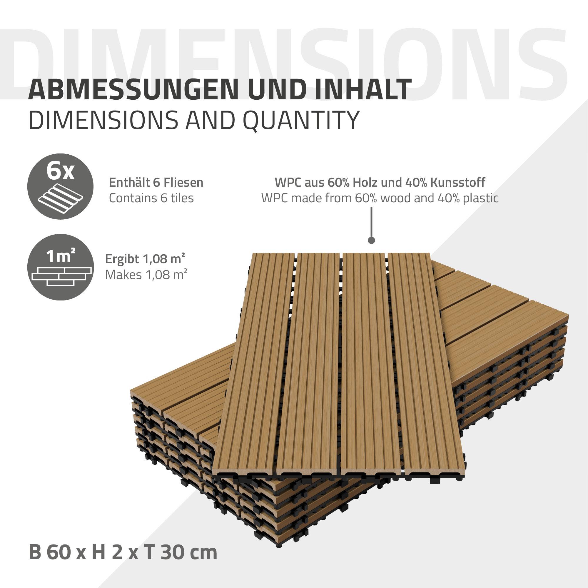 Ecd-Germany - Carreaux WPC aspect bois 60x30cm 1 m² dalles de sol teck - Imagen 6