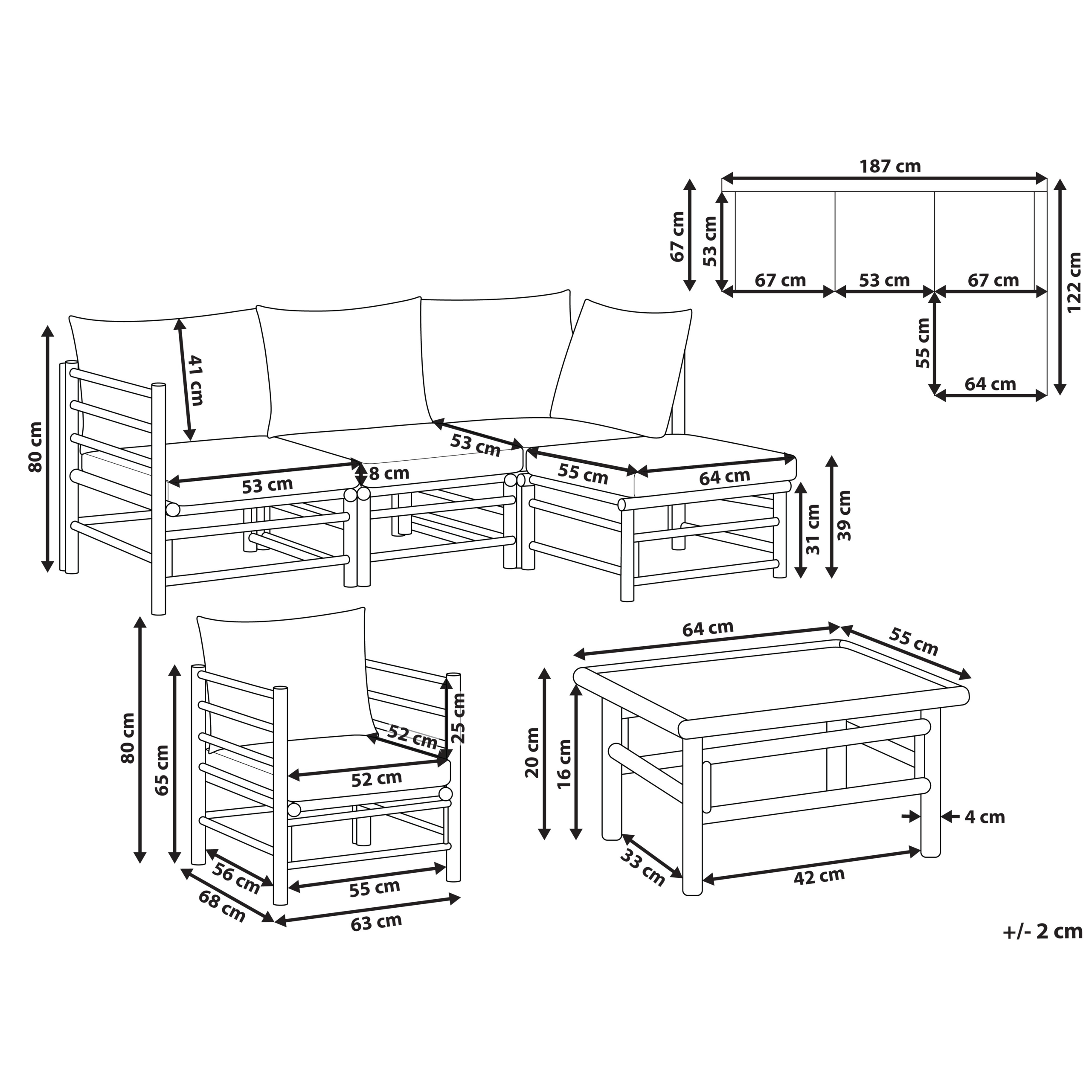 Beliani - Set de jardin, 5 Personnes Bambou Blanc cassé CERRETO - Beliani - Imagen 3