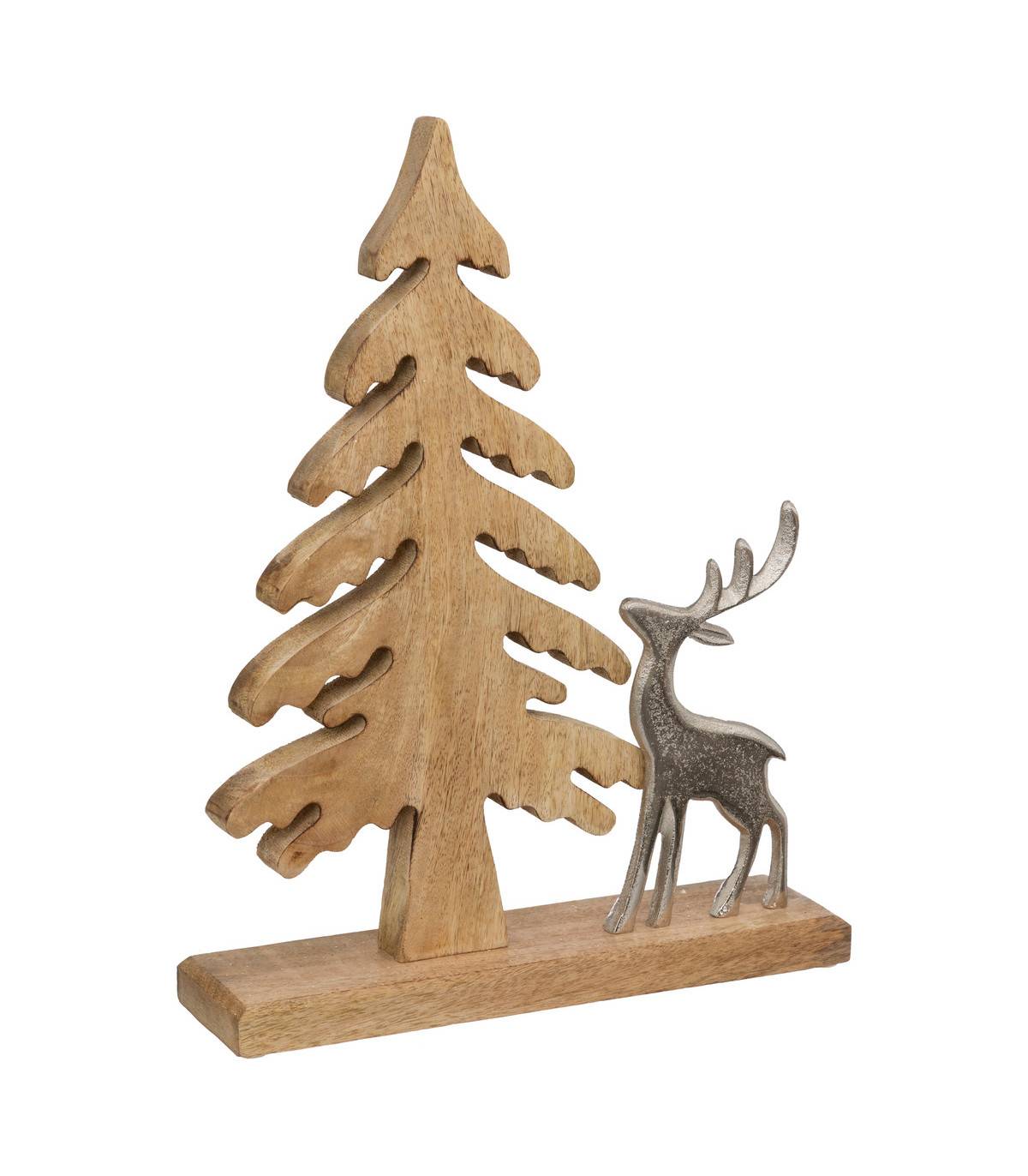 Fééric Lights & Christmas - Déco de Noël Sapin en Bois avec Renne en Métal L 30 x H 40 cm