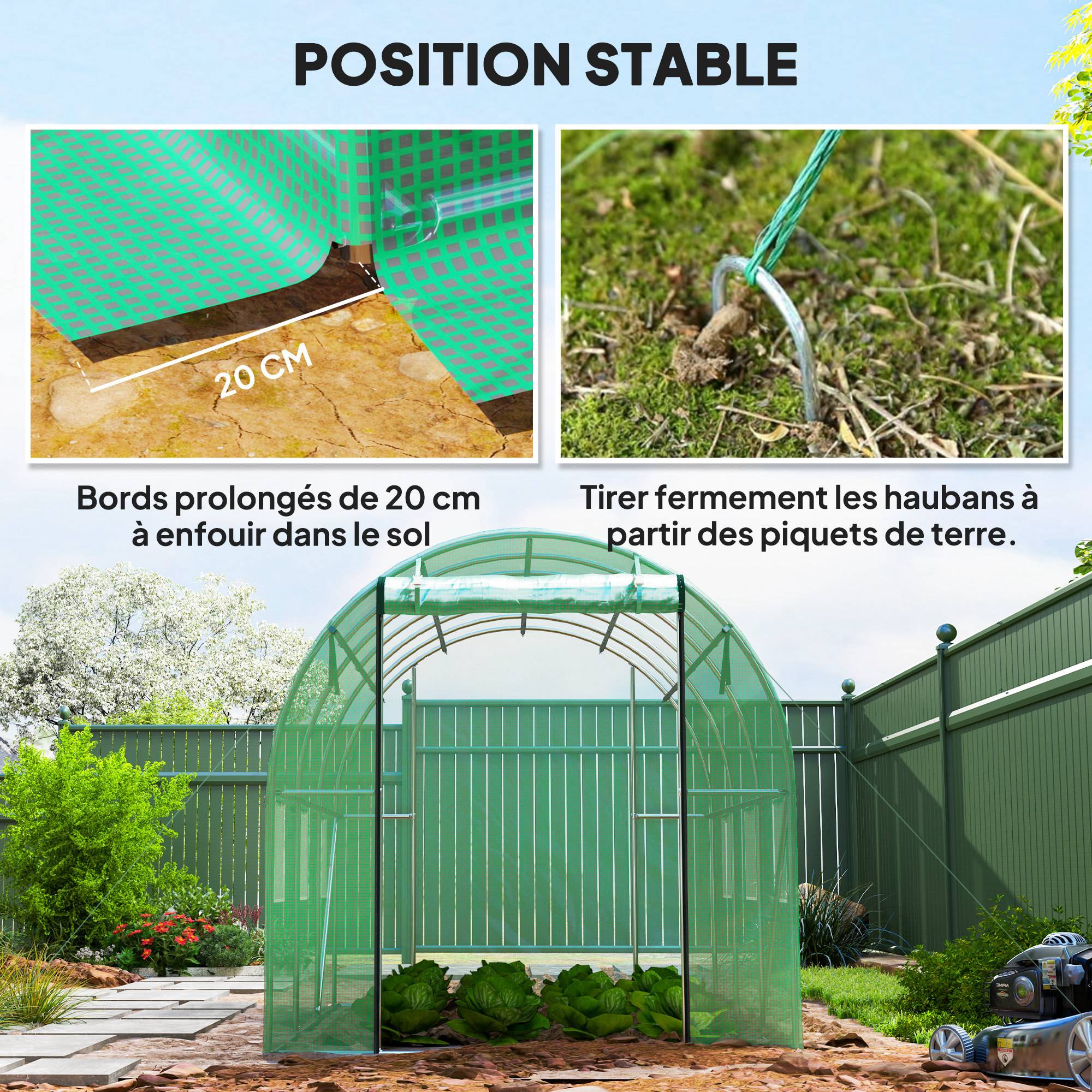 Outsunny - Serre tunnel de jardin 3x2x2m 6m² avec porte enroulable et 6 fenêtres maille acier galvanisé PE 170g/m² résistant UV vert - Outsunny - Image 7
