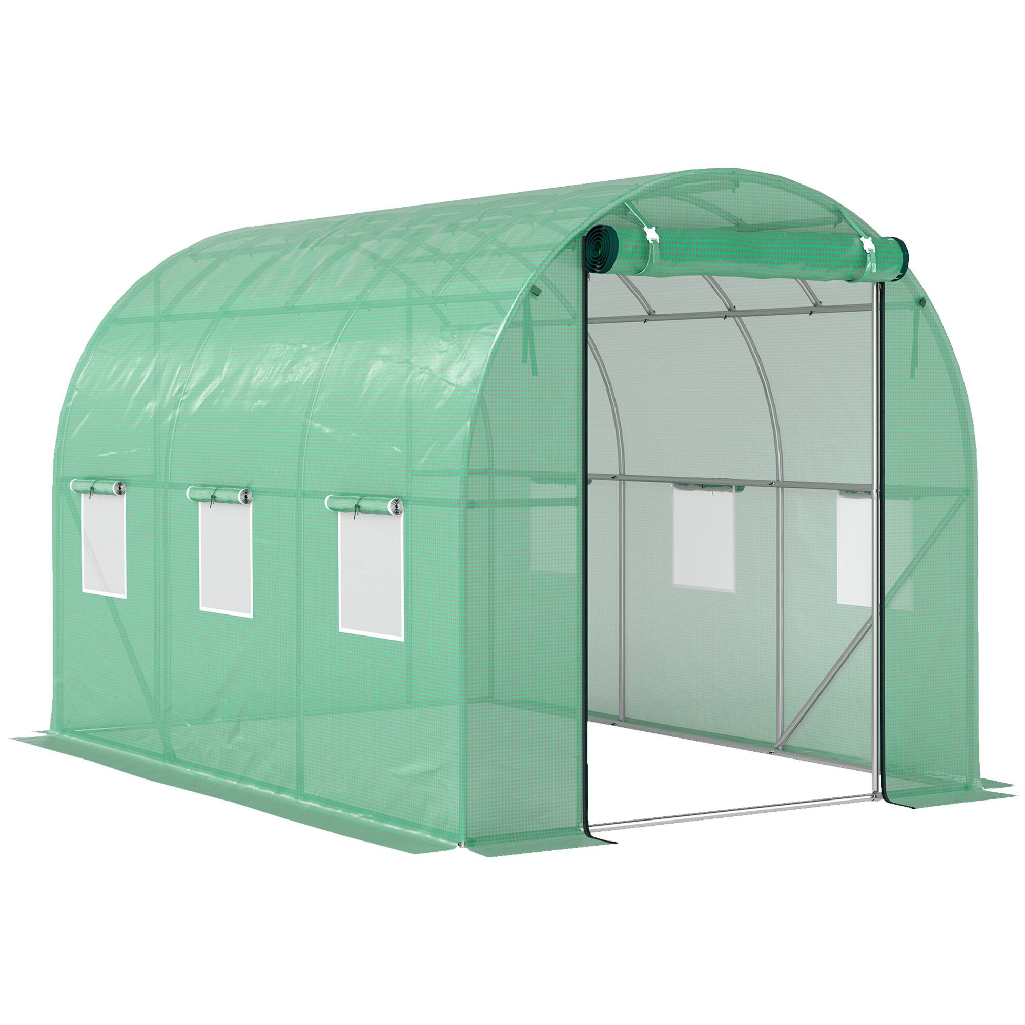 Outsunny - Serre tunnel de jardin 3x2x2m 6m² avec porte enroulable et 6 fenêtres maille acier galvanisé PE 170g/m² résistant UV vert - Outsunny - Image 1