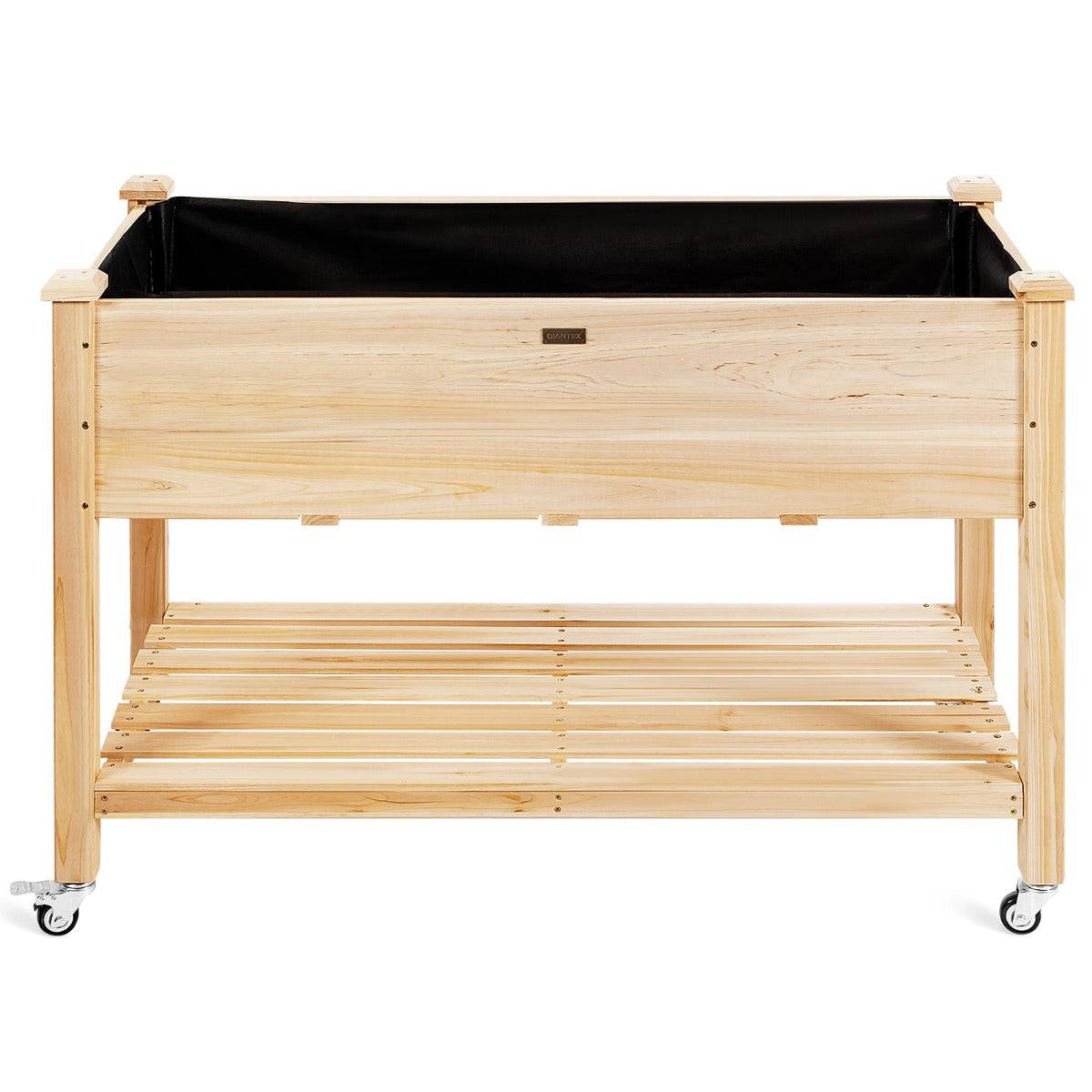 Helloshop26 - Jardinière sur pieds en bois de sapin 120 x 59 x 84 cm potager sur roulettes avec doublure de protection et 4 trous de drainage