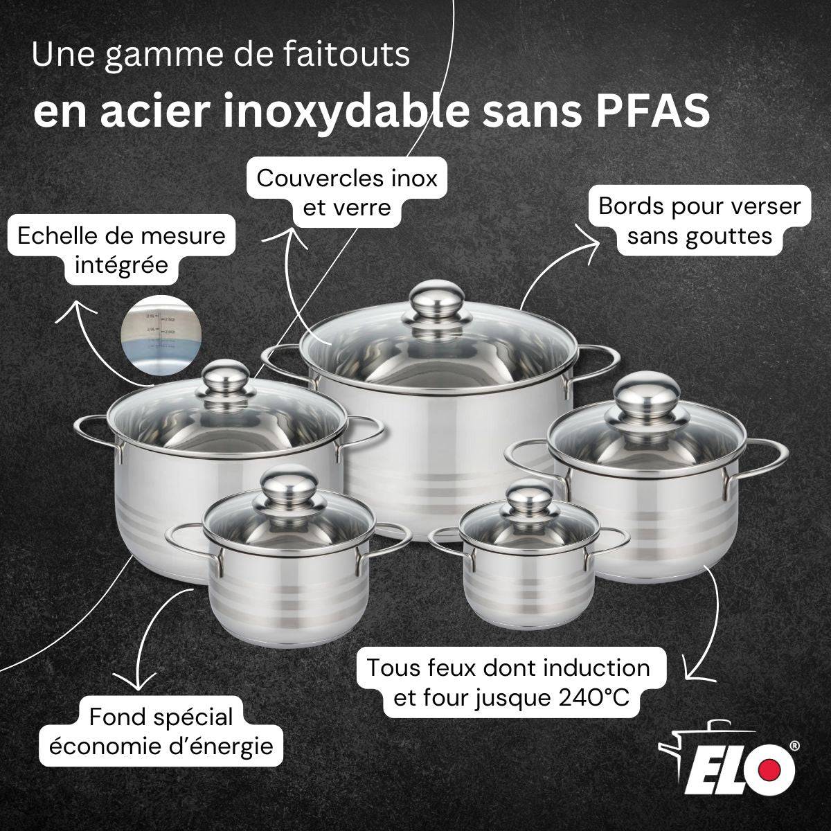 Lot Poêle 32cm et 3 Faitouts 14/16/24cm Elo Profi Therm Platinum - Image 6
