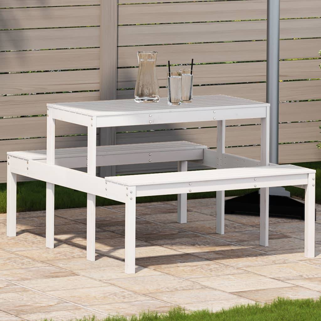 ComfortXL - Table de Pique-Nique Familiale Blanche 4-6 Personnes en Bois de Pin 110cm avec Bancs – ComfortXL Outdoor Living - Image 1