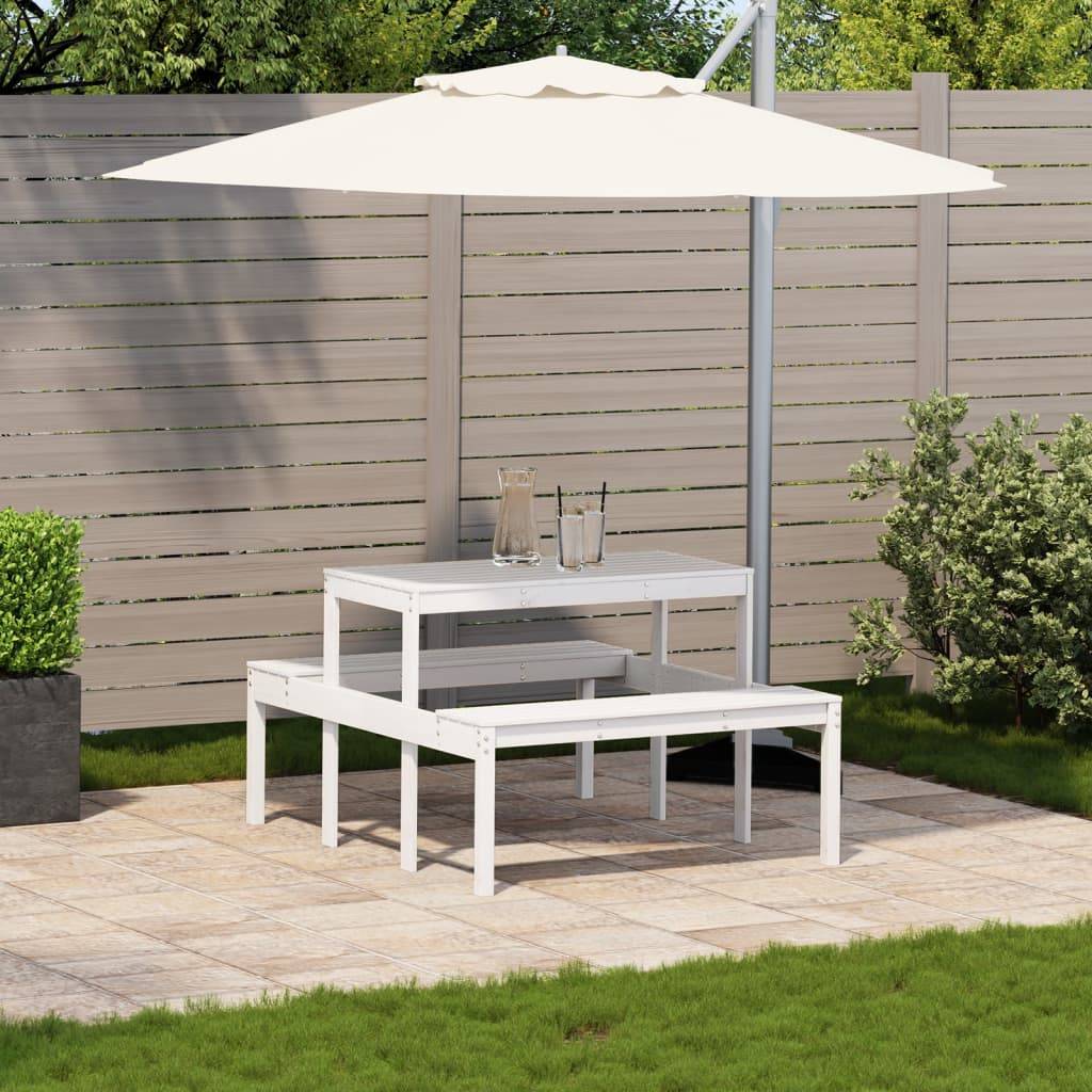 ComfortXL - Table de Pique-Nique Familiale Blanche 4-6 Personnes en Bois de Pin 110cm avec Bancs – ComfortXL Outdoor Living - Image 3