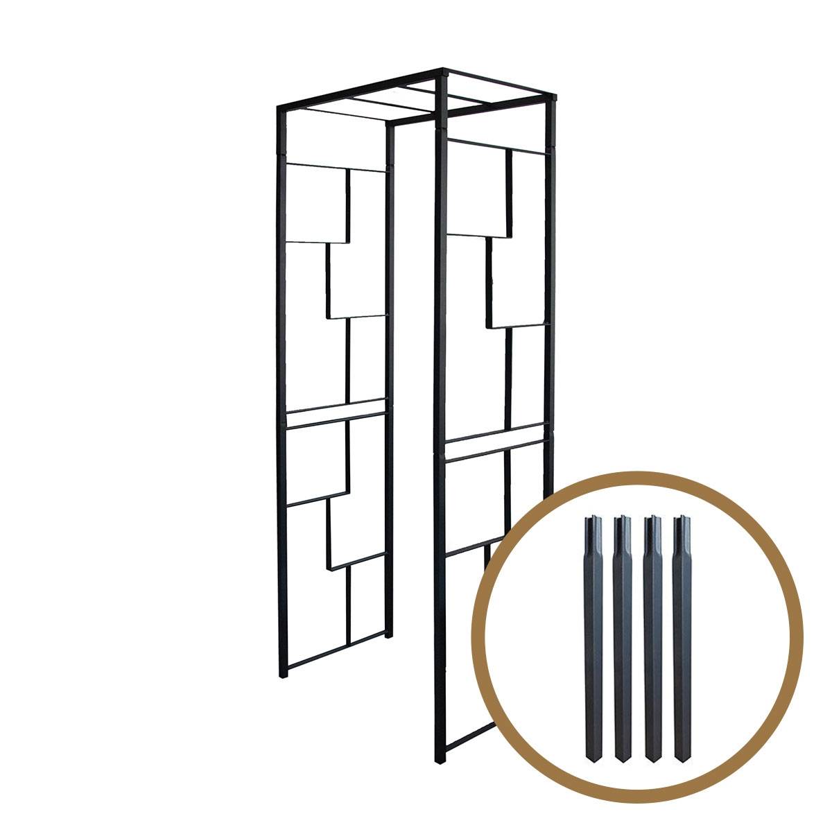 Louis Moulin - Arche de jardin Linéale en acier anthracite tubes carrés petit modèle + 4 supports poteaux à enfoncer - LMOULIN - Imagen 1
