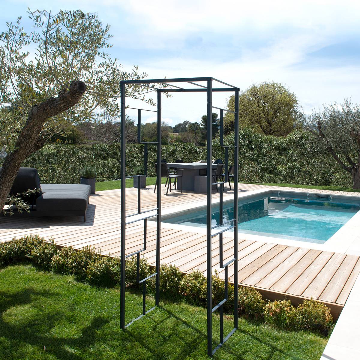 Louis Moulin - Arche de jardin Linéale en acier anthracite tubes carrés petit modèle + 4 supports poteaux à enfoncer - LMOULIN - Imagen 3