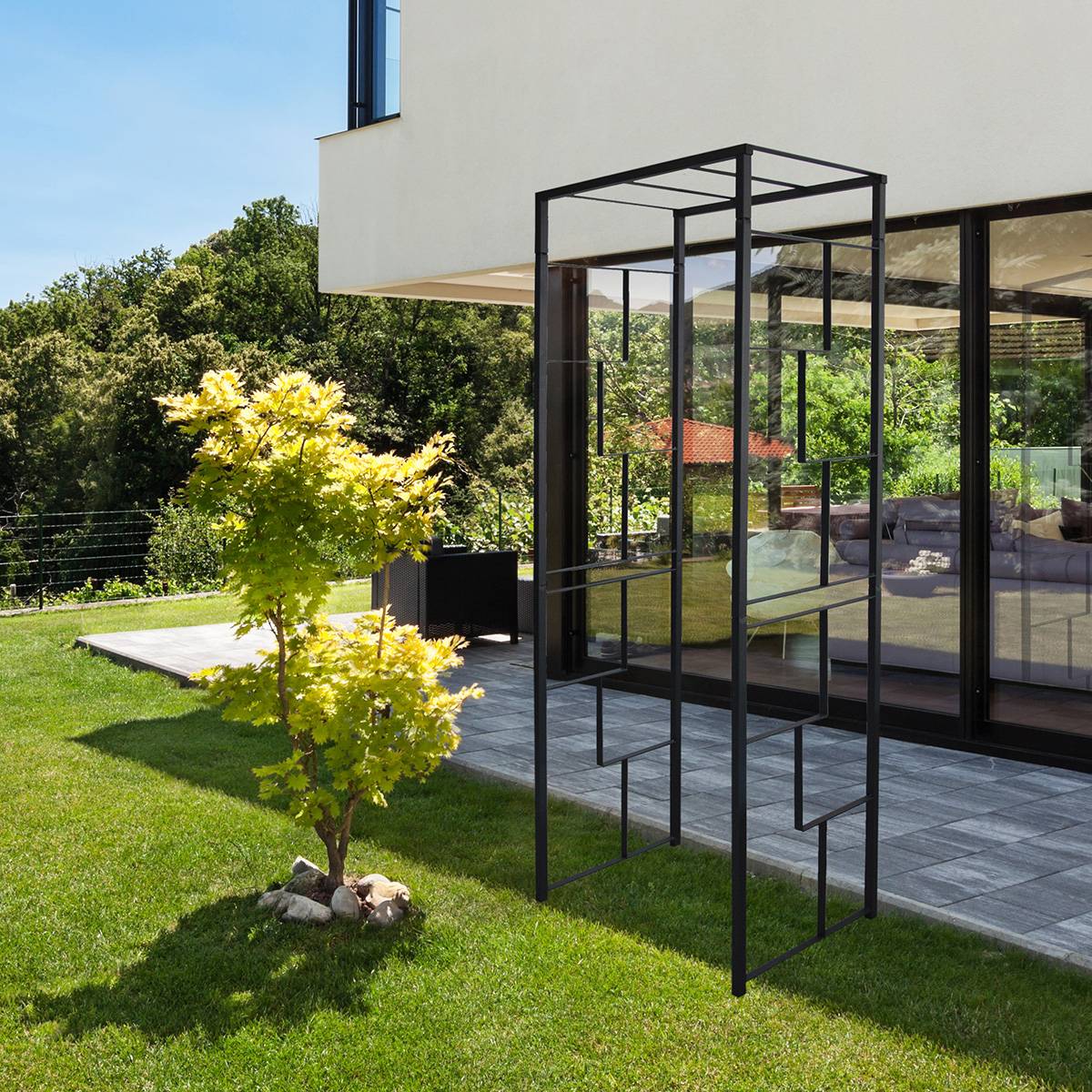 Louis Moulin - Arche de jardin Linéale en acier anthracite tubes carrés petit modèle + 4 supports poteaux à enfoncer - LMOULIN - Imagen 2