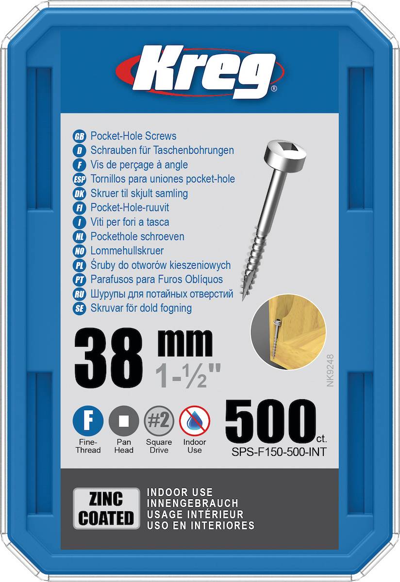 Vis à trous de poche Kreg Revêtu de Zinc Pan-Head, Filetage fin - KREG - SPS-F150-500-INT