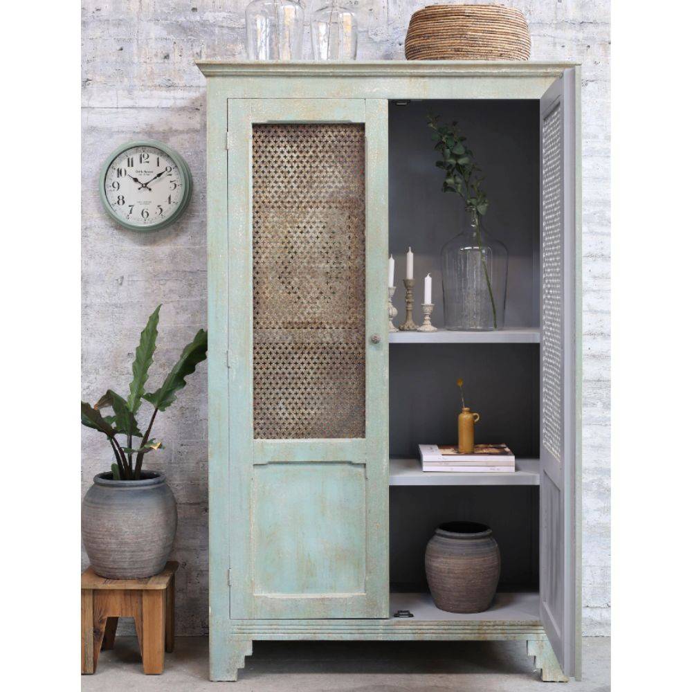Chemin De Campagne - Armoire antique de lin en bois de pin bleu opale 113.5 x 44.5 x 184 cm Chemin de campagne - Imagen 2