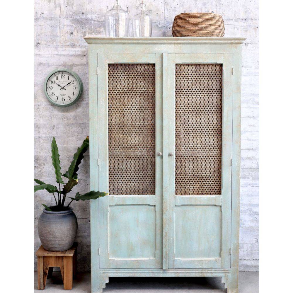 Chemin De Campagne - Armoire antique de lin en bois de pin bleu opale 113.5 x 44.5 x 184 cm Chemin de campagne - Imagen 3