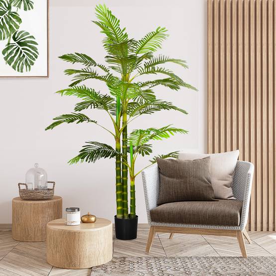 Palmier areca artificiel arbre artificiel hauteur 190 cm avec 30 grandes feuilles en plastique pot inclus - Image 3