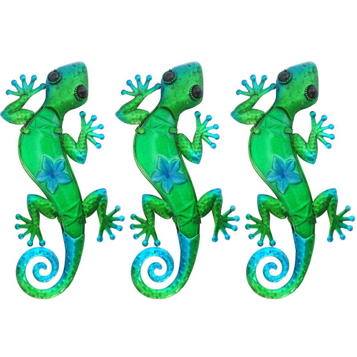 Origen - Lézard en métal coloré (Lot de 3) 37 x 18.5 x 1.5 cm verts