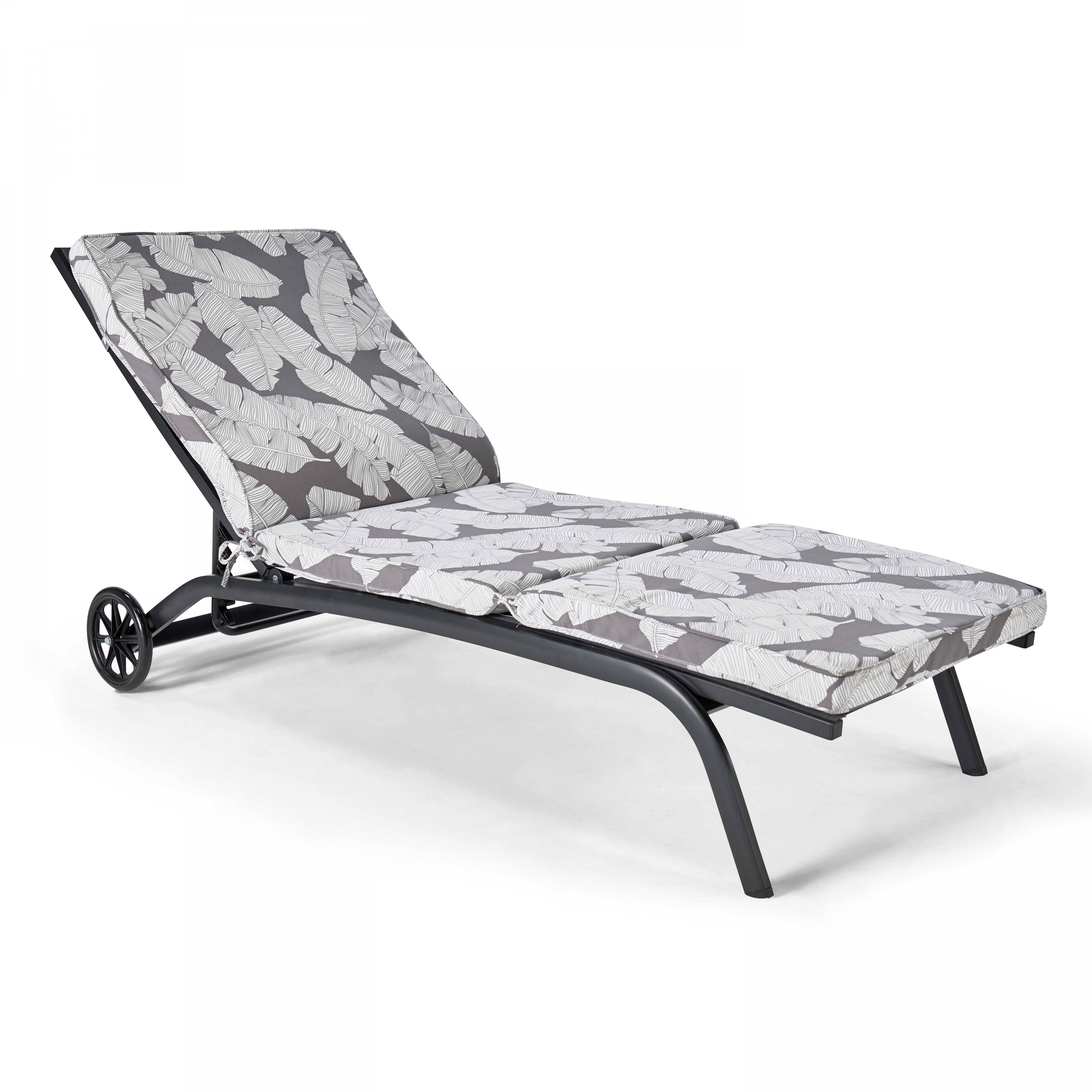 Oviala - Coussin pour bain de soleil gris et blanc 186 x 60 x 5cm Corboda - Oviala - Imagen 2