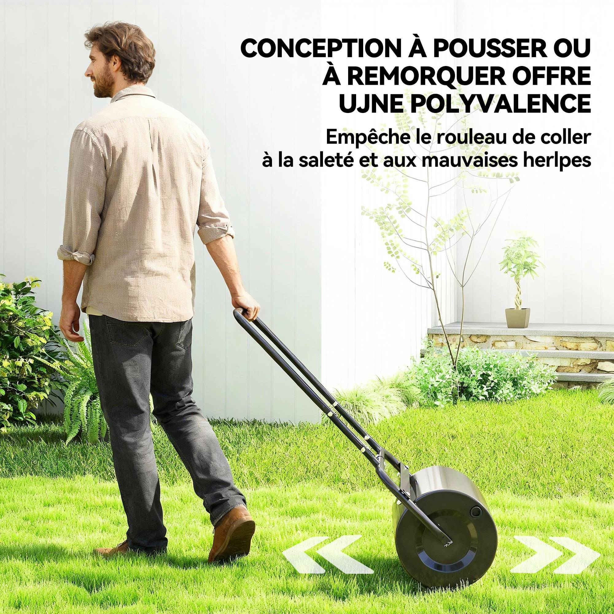 Outsunny - Rouleau à gazon jardin 59x32x113 cm avec poignée lestage max. 38L acier noir - Outsunny - Image 5