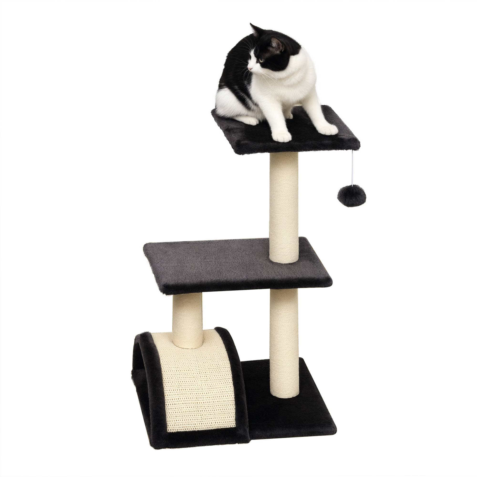 Arbre à chat PawHut 72 cm balle suspendue centre activités compact gris foncé - Image 1