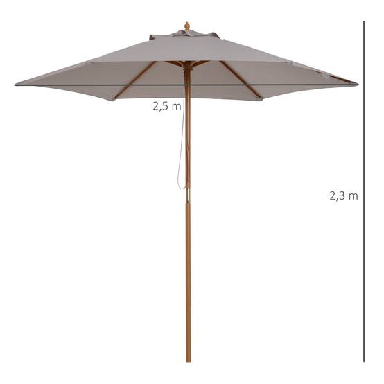 Parasol droit extérieur bambou polyester jardin terrasse protection UV Ø250cm gris - ComfortXL Outdoor Living - Image 3