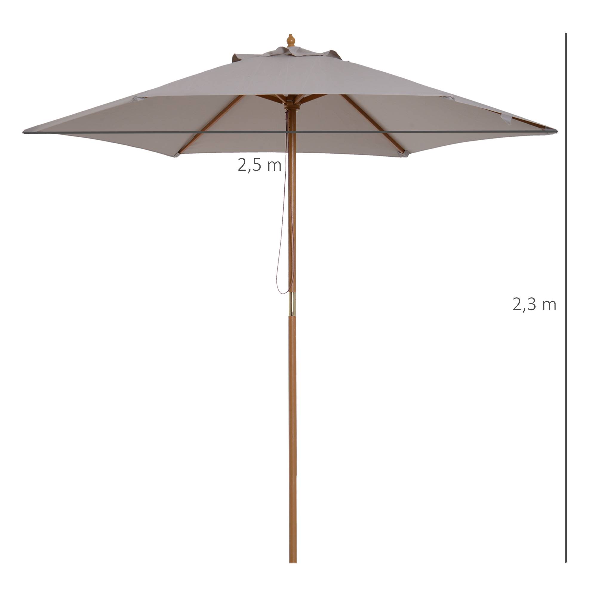 Parasol droit extérieur bambou polyester jardin terrasse protection UV Ø250cm gris - ComfortXL Outdoor Living - Image 3