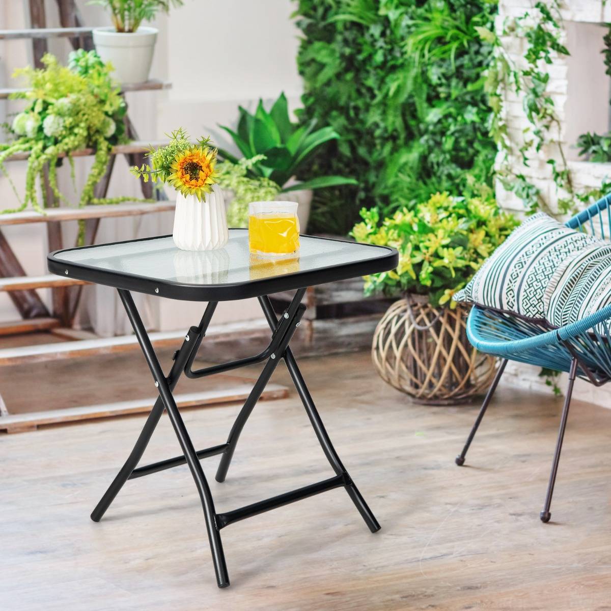 Table de Jardin Pliante, Table Extérieure Terrasse 61x61x73cm, Table de