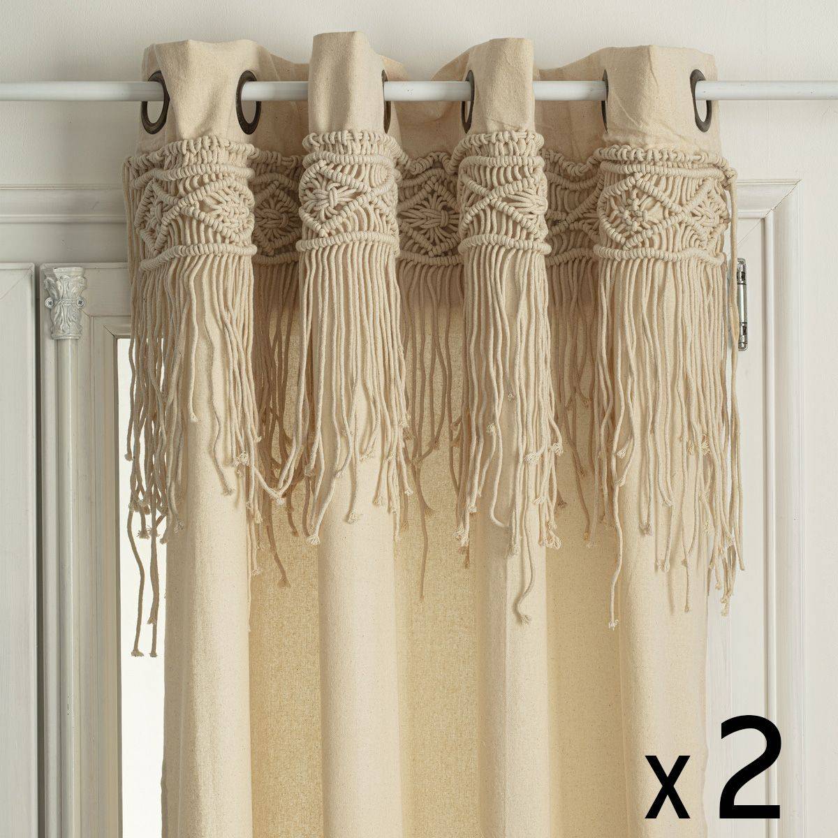 Atmosphera - Lot de 2 Rideaux à œillets Macramé en Coton 140 x 260 cm - Imagen 1